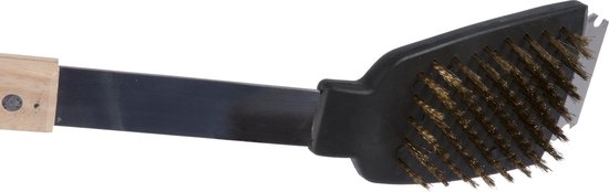 BBQ Collection Bbq-borstel en Barbecueschraper - 2-in-1 Functie - 44 cm - Eikenhouten Steel/ RVS