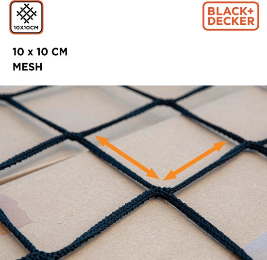 BLACK+DECKER Aanhangwagennet - 2 x 3 M - Rekbaar Elastiek - In Opbergtas - Zwart