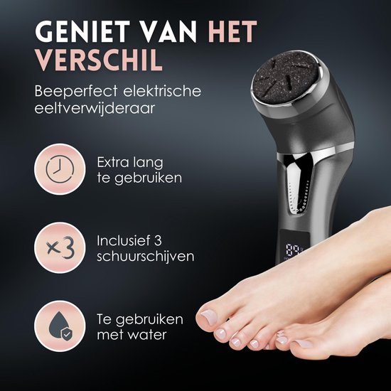 Beeperfect® Elektrische Eeltverwijderaar met Stofzuigsysteem - Voetvijl - Eeltvijl - IPX7 Waterdicht - Gratis Pedicure set - Inclusief 6 Eeltschijven - Zwart
