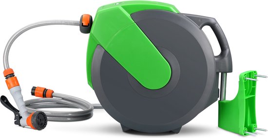 Tuinslanghaspel, 20m slang, waterslanghaspel, automatisch intrekbaar, wandslangbox, tuinslangopbergsysteem