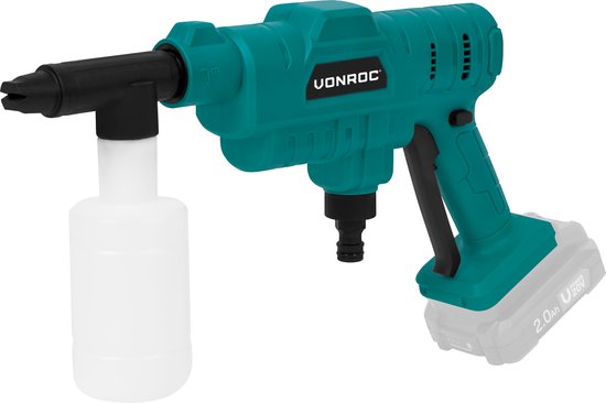 VONROC Accu drukreiniger 20V – 24bar – 198 l/h - Incl. 5m aanzuigslang, reinigingsmiddelenfles en regelbare spuitmond – Zonder accu & lader