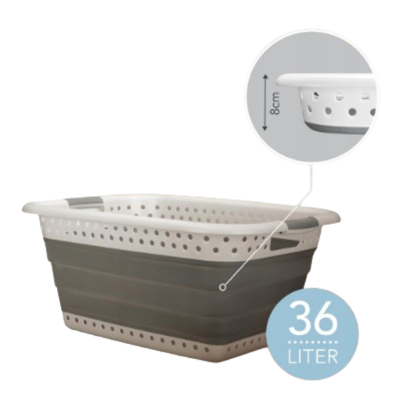 Badiona Opvouwbare Wasmand – 36 Liter - Wit/Grijs - 61 x 45 x 27 cm