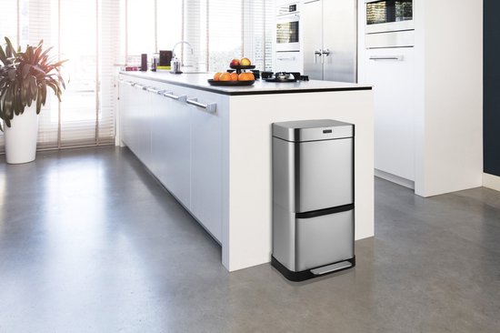 Umuzi Cleaning Zilveren Prullenbak - Met Sensor en Pedaal - 4 Compartimenten - Eenvoudig Afval Scheiden - RVS - 70 Liter - Recyclen - 42 x 30 x 80 cm