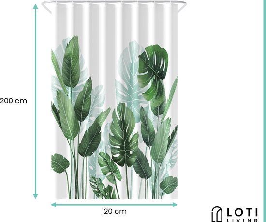 Loti Living Douchegordijn Anti Schimmel – Strelitzia - Inclusief ringen – Waterdicht - Polyester - Douchegordijn 120x200 cm