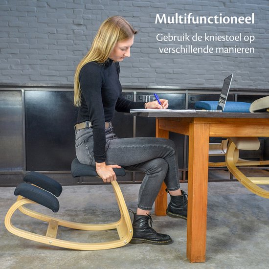 Backerz® Kniestoel - Ergochair - Ergonomische werkkruk en Bureaustoel - Werkkruk - Max 130 kg - Zwart gelakt Hout, Rood Linnen