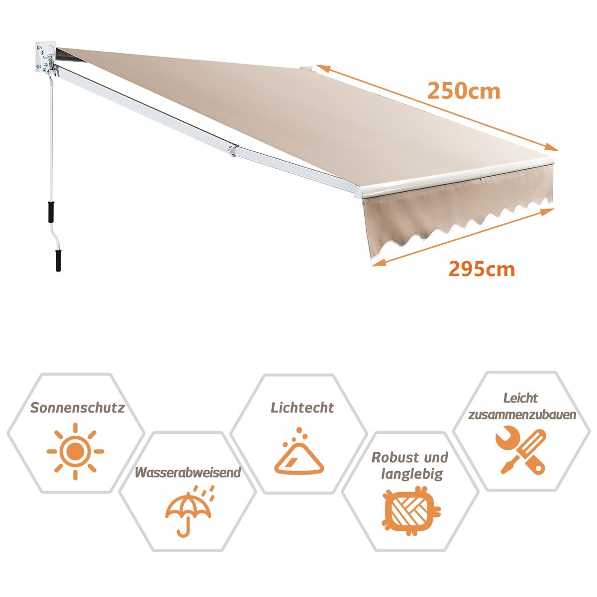 Coast Zonnescherm Intrekbaar 295 x 250 cm Beige