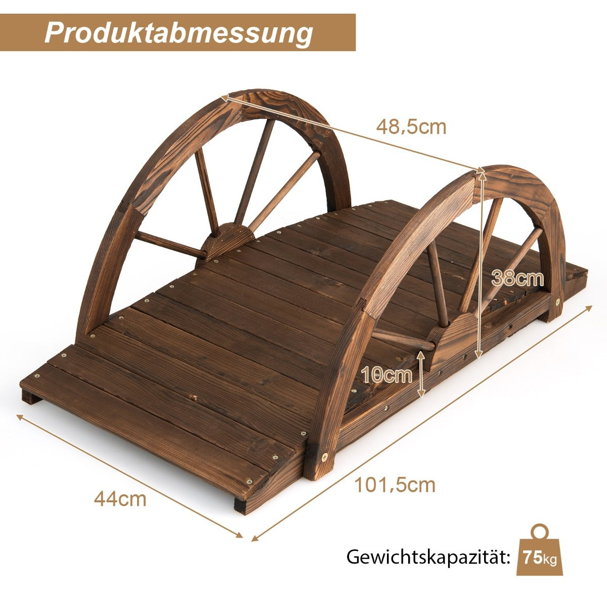 Coast Garden Bridge gemaakt van houten vijverbrug met dubbele halfwielleuning 101 x 48,5 x 38 cm
