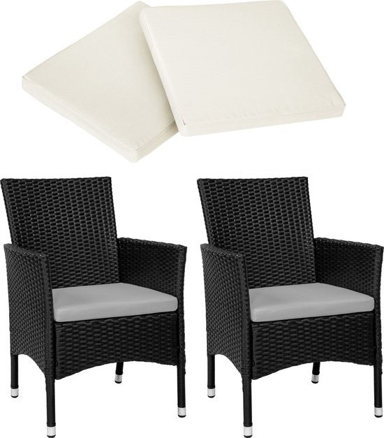 tectake® - set van 2 Wicker tuinstoelen met 4 kussenhoezen - zwart - 404549 - poly-rattan
