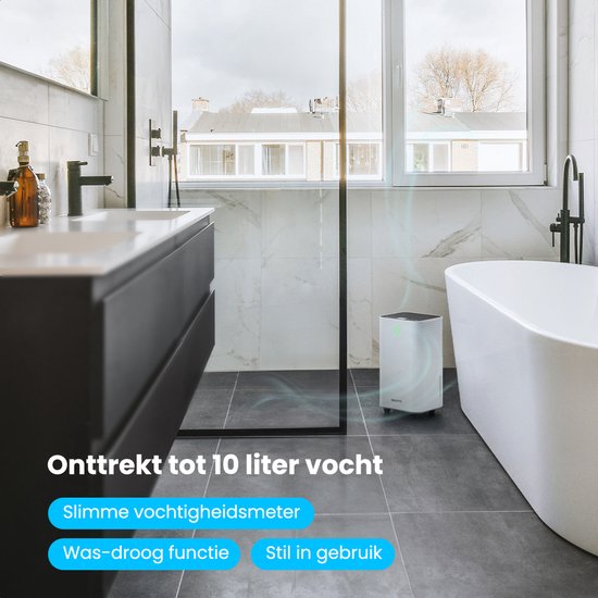 Auronic Luchtontvochtiger - Compact Series - 10L per dag - 2L Waterreservoir - Was-droog functie - Slaapkamer, Badkamer en Woonkamer - Vochtopnemer voor in Huis - Dehumidifier - Wit