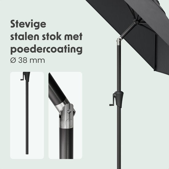 LifeGoods Parasol - Tuin - 210x140cm - 30° Kantelbaar - Waterdicht - UPF50+ - Donkergrijs