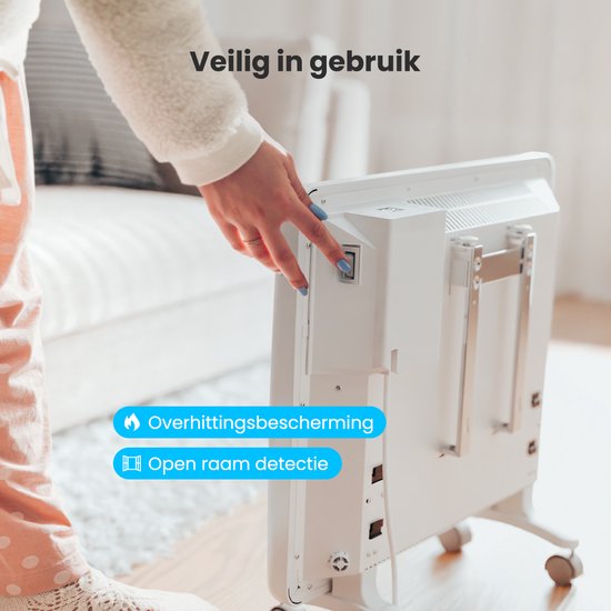 Auronic Convectorkachel - 1000W - Elektrische Verwarming - 3 Standen - Metalen Paneelverwarming - Vrijstaand - Wielen - Wit