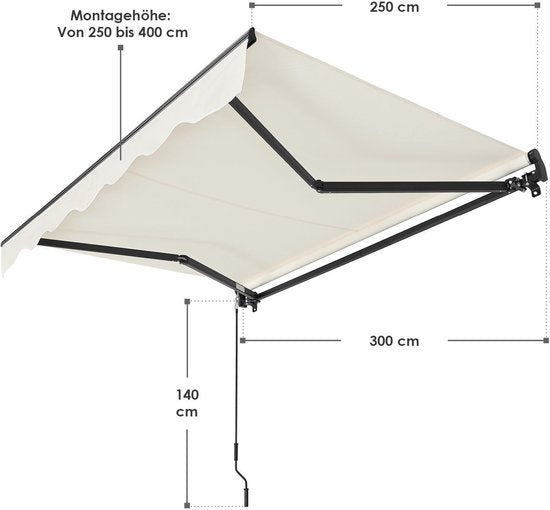 Zonnescherm / Luifel - 300 x 250 cm - Beige - Incl. Bevestigingsmaterialen