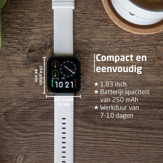 BREND Smartwatch voor Dames en Heren - Stappenteller, Bloeddrukmeter en Hartslagmeter - Sporthorloge - Waterdicht – Wit