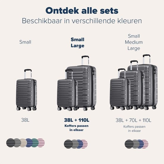 TRVLMORE Kofferset - 2 Delig - 38L Handbagage + 110L Ruimbagage - Donkergrijs