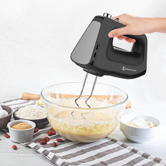 Kitchenwell Handmixer - 10 Snelheden met Turbofunctie - Puls functie - Deeghaken & Kloppers - Opberghouder - exclusief garde