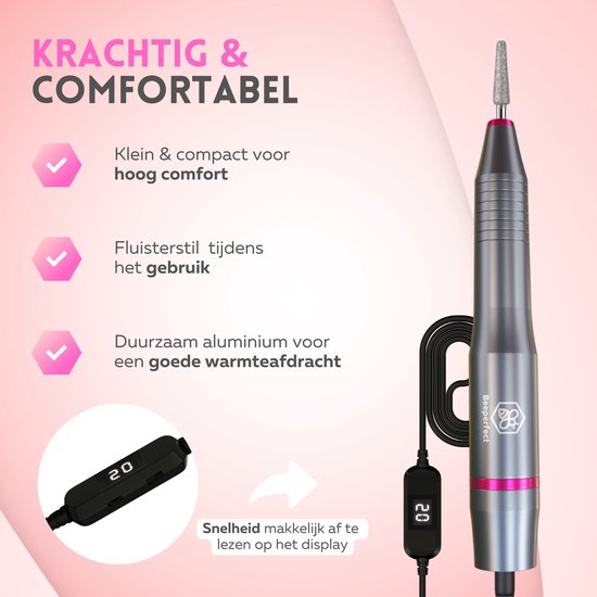 Beeperfect Elektrische Nagelvijl–Pedicureset - 20.000 RPM– Grijs