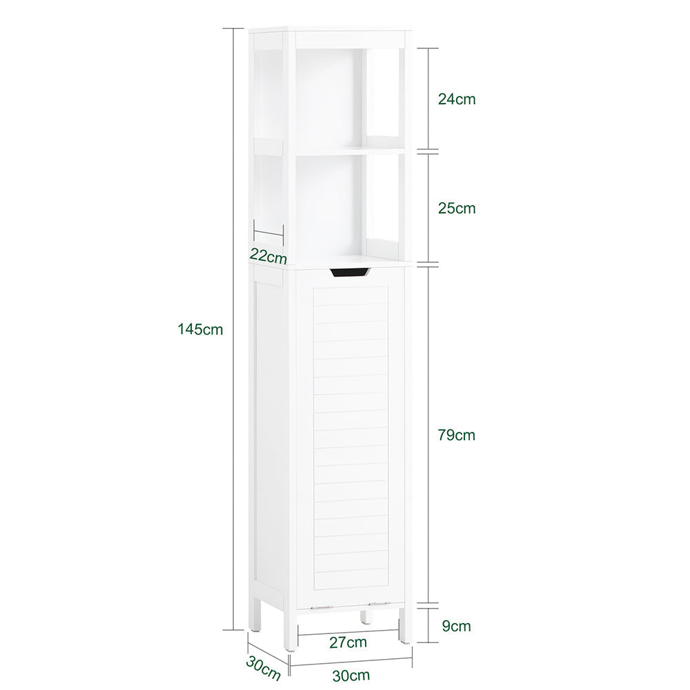 SoBuy Badkamer Kolomkast - 2 Planken - 1 Wasmand - 30 x 30 x 145 cm - Wit