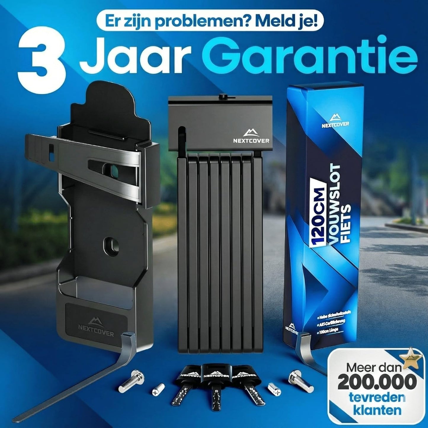 NEXTCOVER® Vouwslot fiets FoldOne met combinatiecode FoldBasic 120 cm I Cijferslot met SteelSecure technologie I Fietsslot vouwslot hoge veiligheid incl. houder