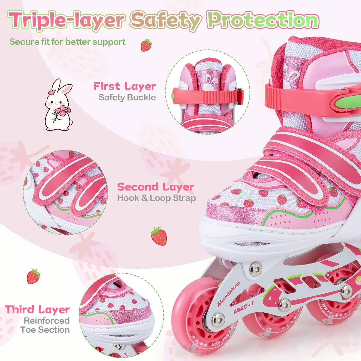 Coast Kinder Inline Skates - 4 maten verstelbaar - Verlichte wielen - Roze