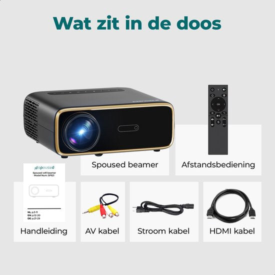 Spoused Beamer - Full-HD - 12.000 Lumen - Streamen Vanaf Je Telefoon Met WiFi - Mini Beamer - Zwart - Android