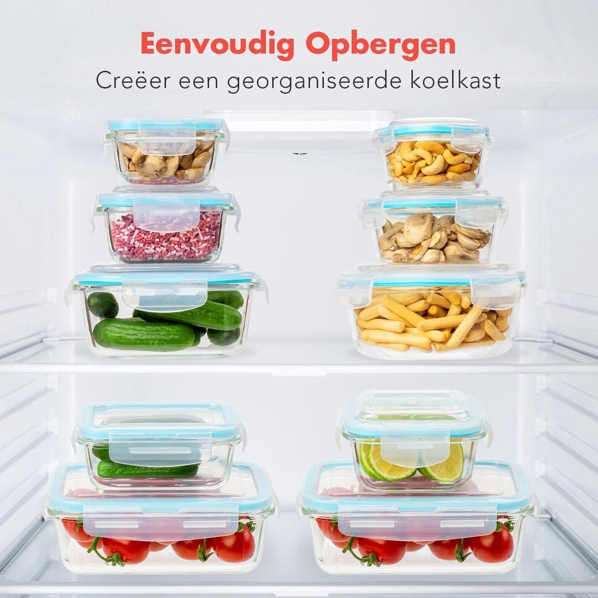 KitchenBrothers Meal Prep Bakjes - Vershoudbakjes Set - Luchtdicht - BPA Vrij - Glas - 9 Stuks