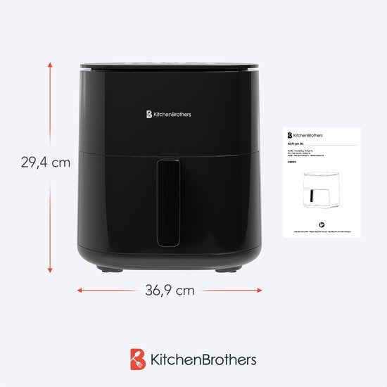 KitchenBrothers Airfryer XL - 5L - 2000W - Heteluchtfriteuse - Dual Heating - 80ºC tot 200ºC - 8 Kookprogramma's - Zwart
