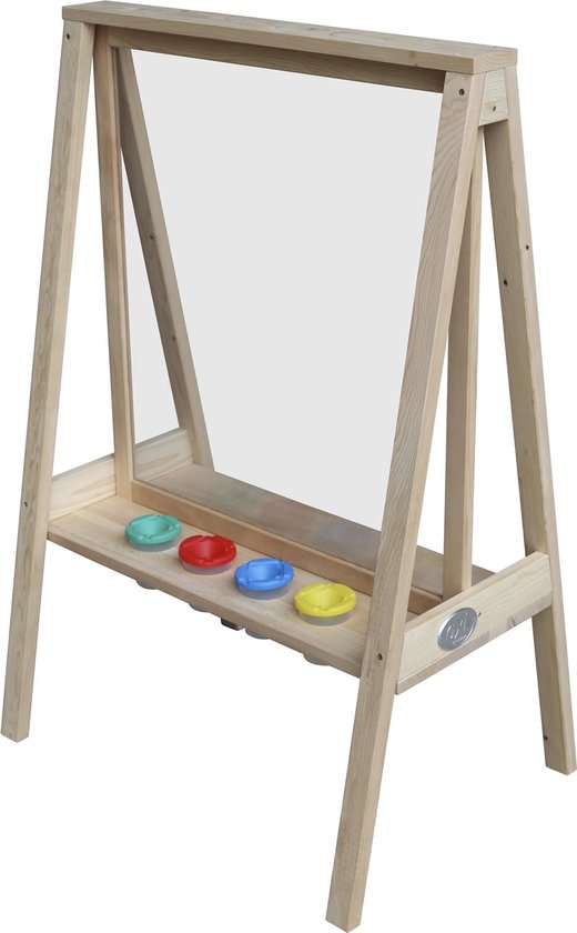 AXI Eric schildersezel van hout in Naturel Bruin - Schildertafel kind voor binnen & buiten met doek van plexiglas & 4 verfpotjes - 50x70x105cm