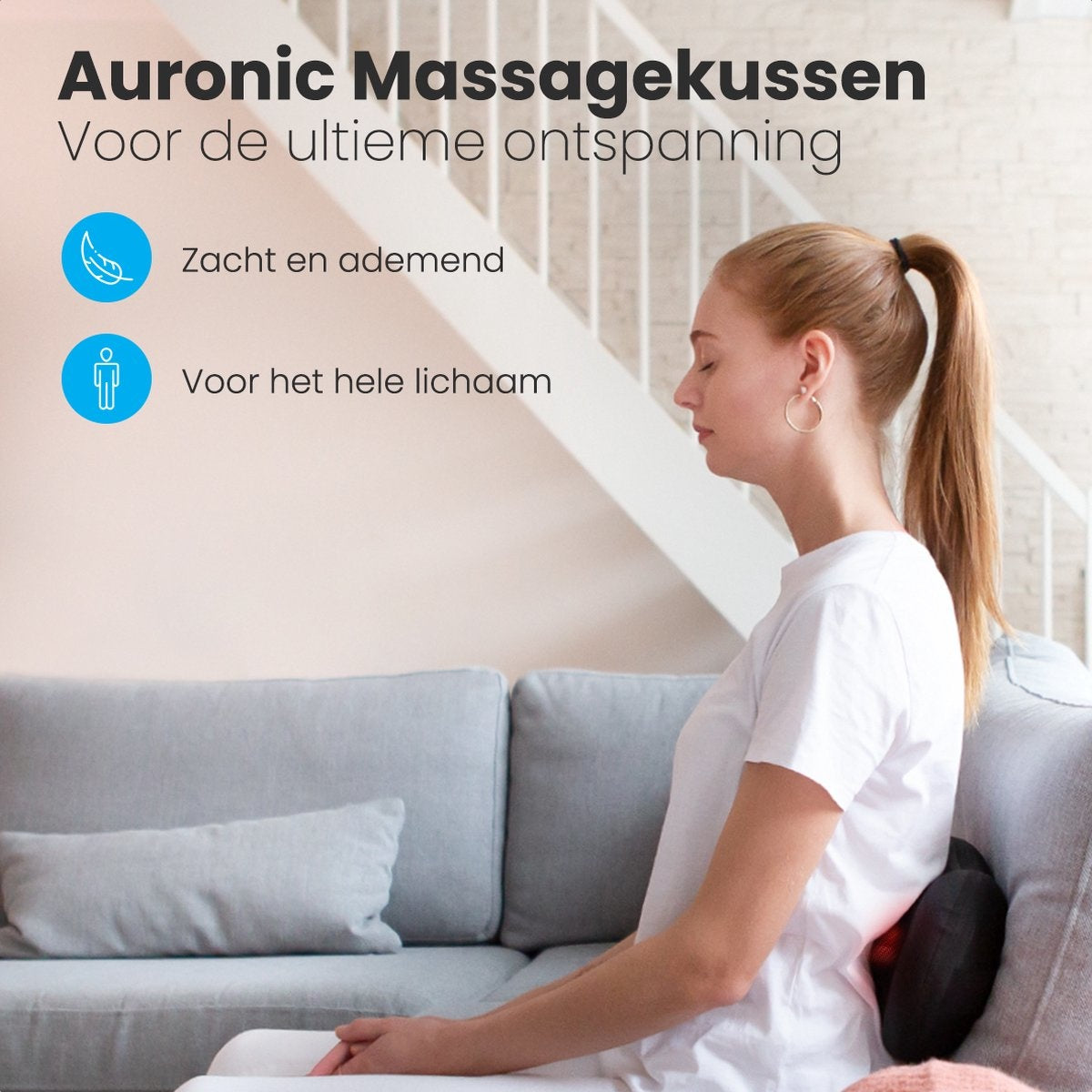 Auronic Shiatsu Massage kussen - Elektrisch Nek en Rug Massage Apparaat - 1.8m kabel - Warmte Functie – Zwart