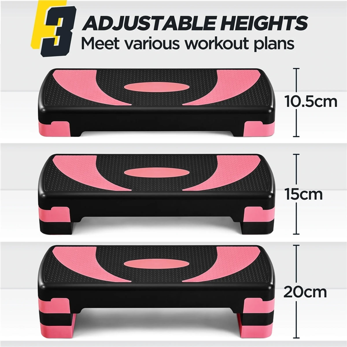 Yaheetech Aerobic Stepper Verstelbaar – 79,5 x 30 x 20 cm – Voorzien Van 3 Hoogte-instellingen En Antislip Oppervlak En Rubberen Beschermvoetjes – Voor Thuisgym En Conditietraining – Zwart En Roze Kunststof