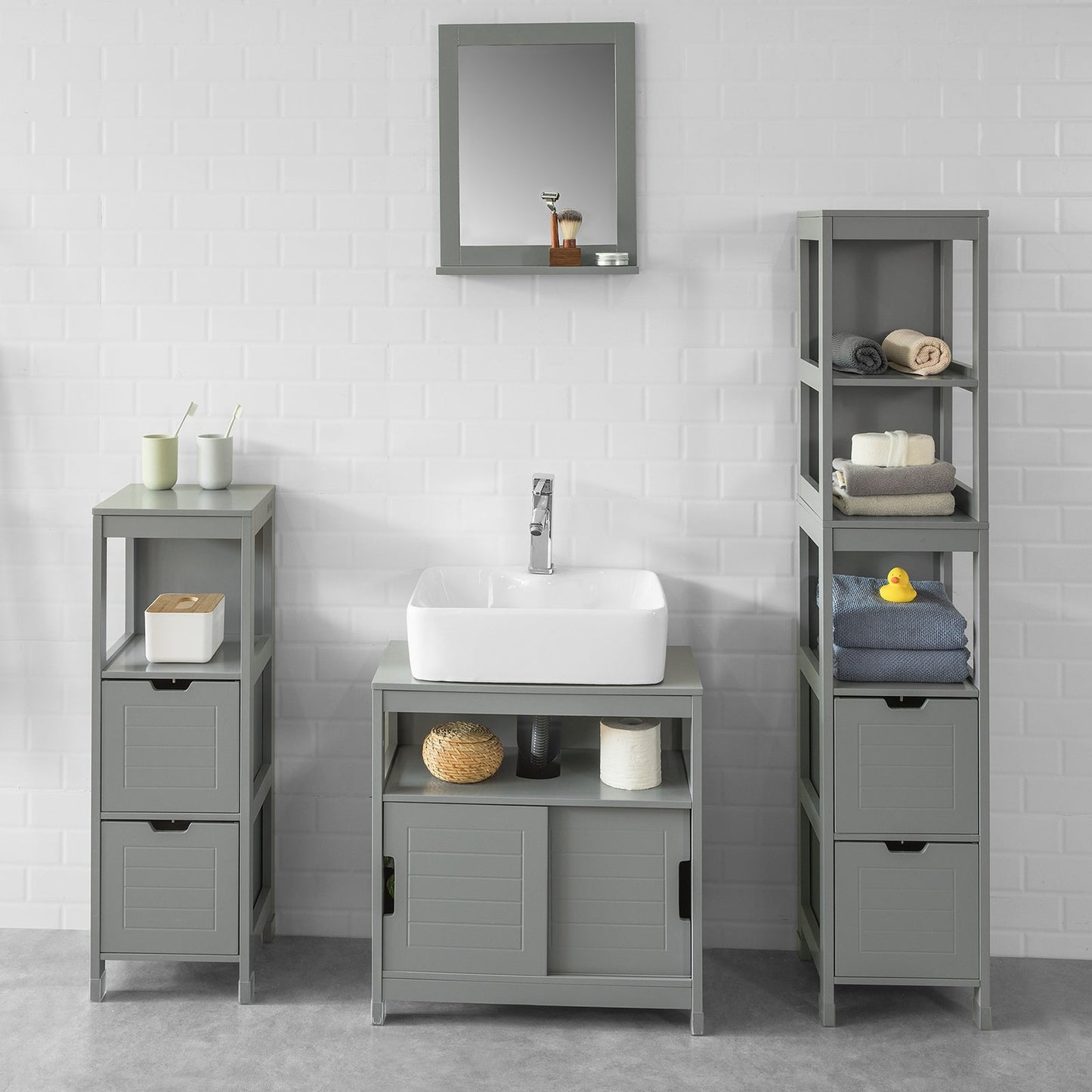 SoBuy Hoge Badkamerkast Met Voetkussen - 2 Lades - Grijs - 30x30x145cm