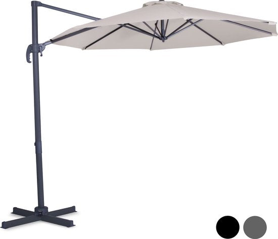 VONROC Zweefparasol – Kantelbaar & Incl. Beschermhoes – Ø300 x 245 cm – Beige