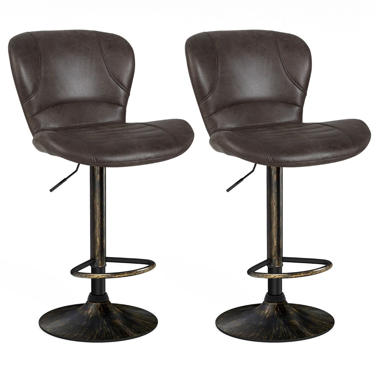 Coast Barkrukken Set van 2 - Verstelbaar 61-81 cm - Draaibaar met rugleuning en voetsteun - Bruin
