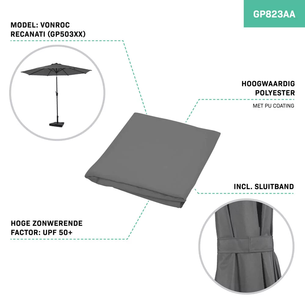 VONROC Parasoldoek GP813AA - incl. sluitband - Ø300cm - Grijs