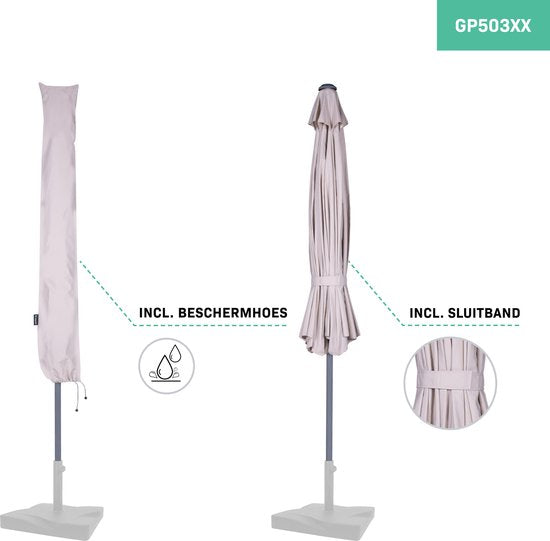 VONROC Premium Stokparasol Recanati Ø300cm – Incl. beschermhoes - Ronde parasol - Kantelbaar – UV werend doek - Beige