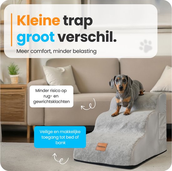 Pawesome - Hondentrapje voor honden - Hondentrap - Honden opstapje - 3 treden - 40 x 60 x 40 - extra stevig en comfortabel - 30D materiaal