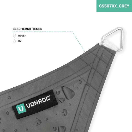 VONROC Premium Schaduwdoek - Tarp - Rechthoek - 400x300 cm – Waterafstotend - Grijs – Incl. Opbergtas en bevestigingskoord