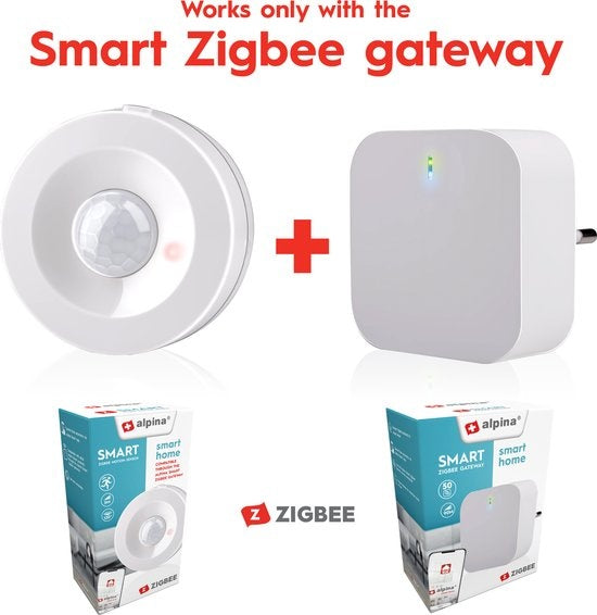 alpina Smart Home - Bewegingssensor - 3V - Bewegingsmelder voor Binnen - 5M Detectie - Zigbee Gateway - alpina Smart Home App