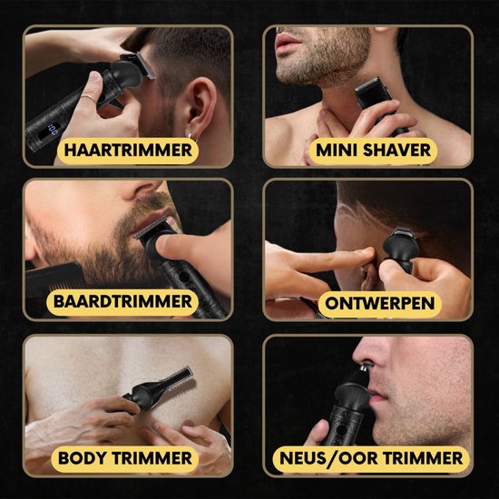 7-in-1 Baardtrimmer Mannen + Standaard - Trimmer voor Baard en Lichaam - Incl. 6 opzetstukken - Sansbeauté® - Bodygroomer Mannen - Bodytrimmer Heren - Haar trimmer - Tondeuse - 0.5-15MM - Neus en Oor - Trimapparaat - Baard Machine - Multigroomer
