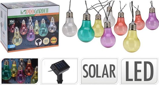 Buiten feestverlichting solar met 10 gekleurde lampjes 2 meter lichtsnoer - Buitenverlichting zonne-energie- LED lampjes