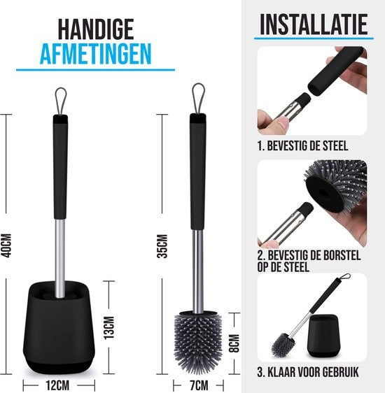 Strex Toilettenbürste Silikon mit Halter Schwarz – Schnelltrocknend, hygienisch & antibakteriell wirkend – WC-Bürste – Toilettenbürstenhalter