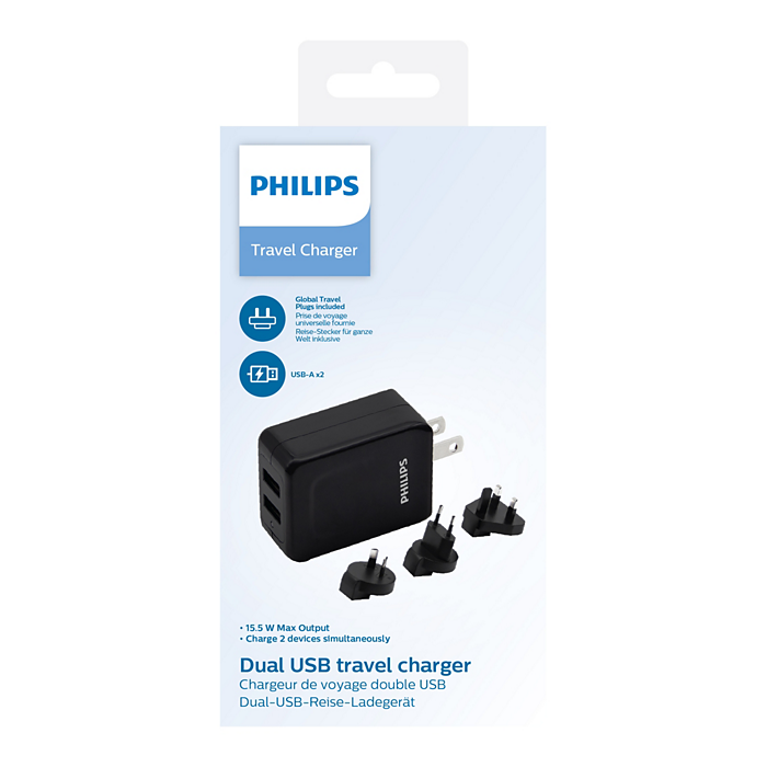 Philips Reisoplader - DLP2610T/00 - 2x USB - 3 Wereldstekkers