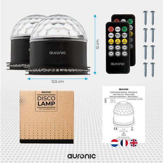 Auronic Roterende Discolamp - Duo Pack - Discobal - LED - Disco licht - Afstandsbediening en Muziekgestuurd - Kinderen/Volwassenen