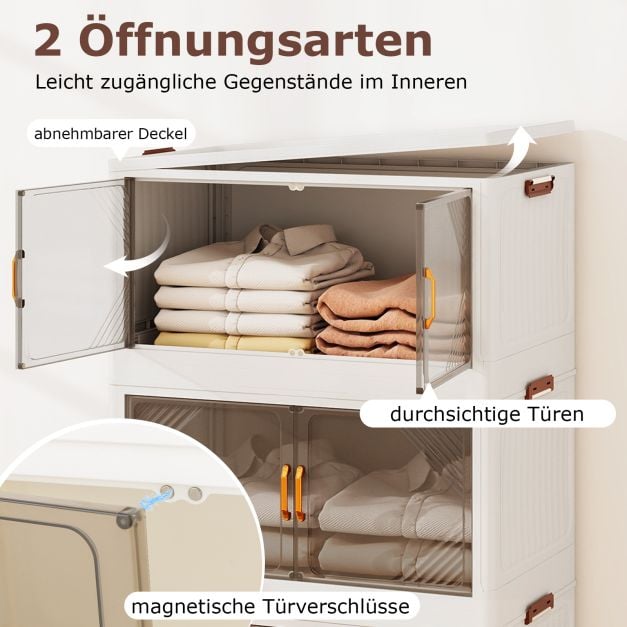 Coast Opbergboxen Wit/Bruin – Stapelbare Opbergkast met Deuren en Wielen – 284L – 65 x 39 x 142 cm