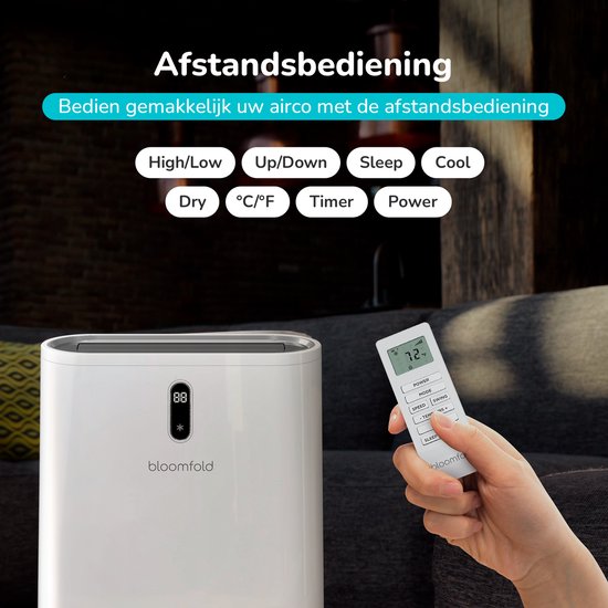 Bloomfold Mobiele Airco – 4-in-1 – 12.000 BTU – tot 35 m² – Wit