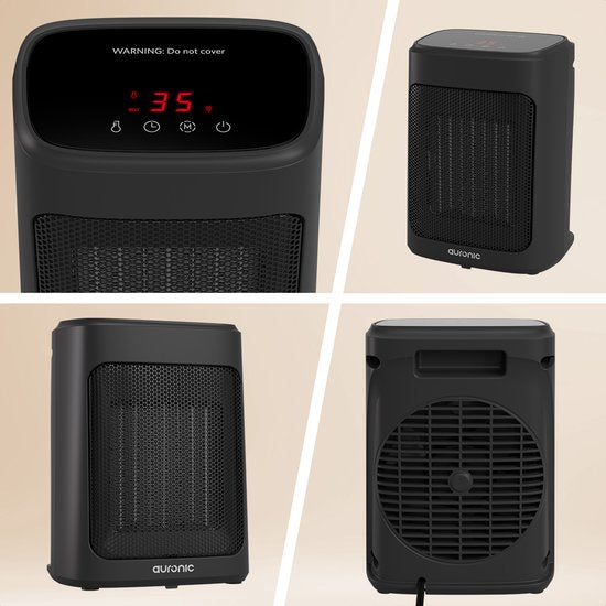 Auronic Ventilatorkachel Digitaal - Keramische Kachel - Draagbaar - 2000W Heater - Zwart