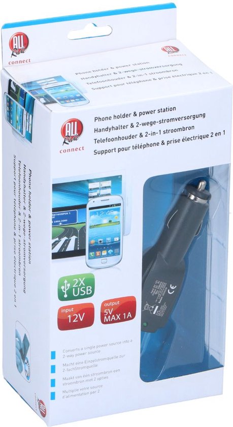 All Ride Telefoonhouder Auto met Autolader - Auto Oplader met 2 USB-Poorten - Universele Telefoonstandaard