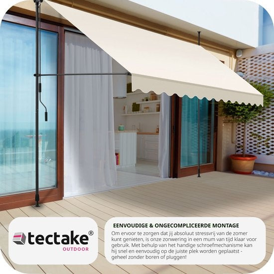 tectake - klemluifel - Zonnescherm – Zonneluifel - Verstelbaar - Klem-zonwering - Zonnescherm Balkon - 350 x 180 cm - beige – zonwering - 404966