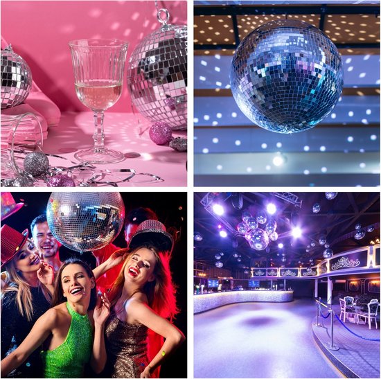 HQ-Power Disco spiegelbol Ø 20 cm, spectaculaire lichteffecten voor feestjes, veilig ophangsysteem en facetglas, dansvloer accessoire voor disco en meer