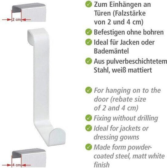 Wenko Deurhaken opdekdeur en stompe deur - Wit - 4 stuks