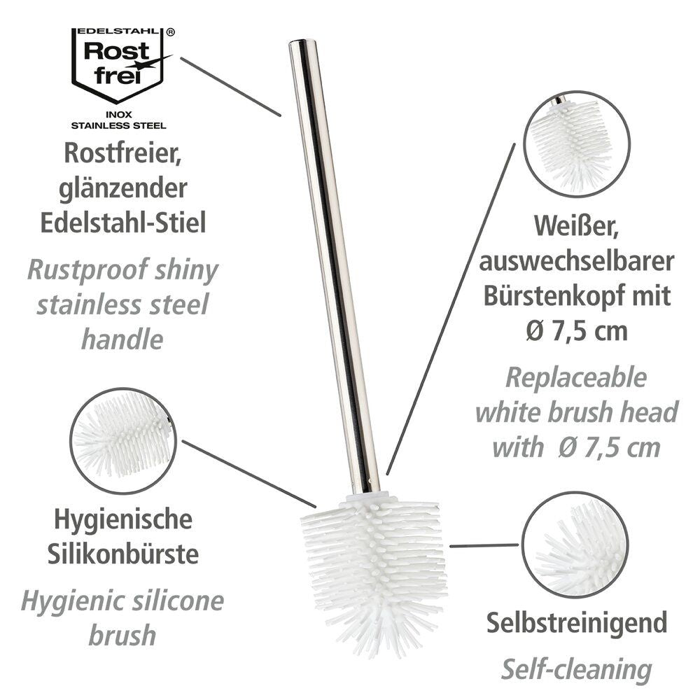 Wenko WC-Borstel Siliconen Wit - Verwisselbare Borstelkop Ø7,5 cm - RVS Handgreep